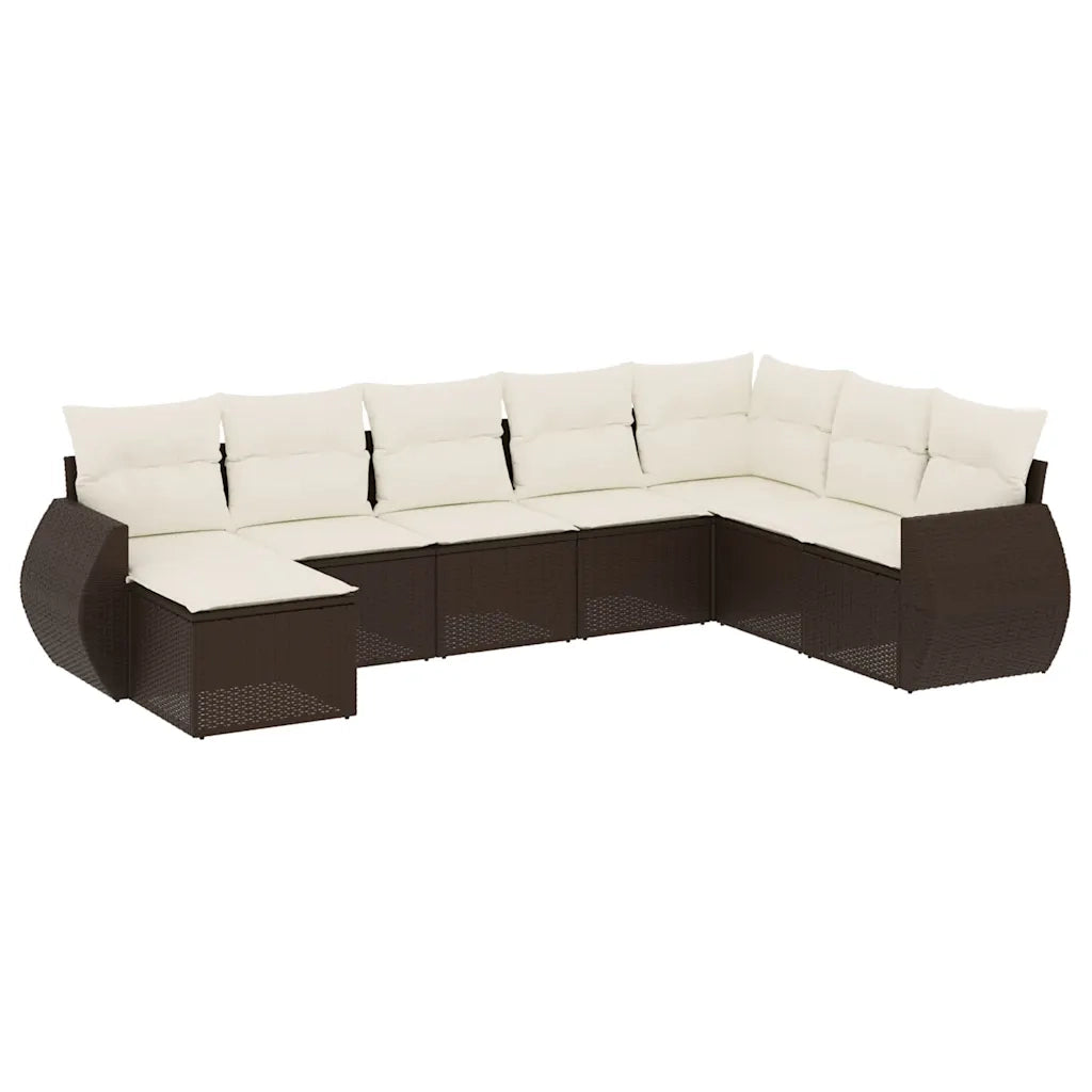 Set Divani da Giardino 8 pz con Cuscini Marrone in Polyrattan 3221762