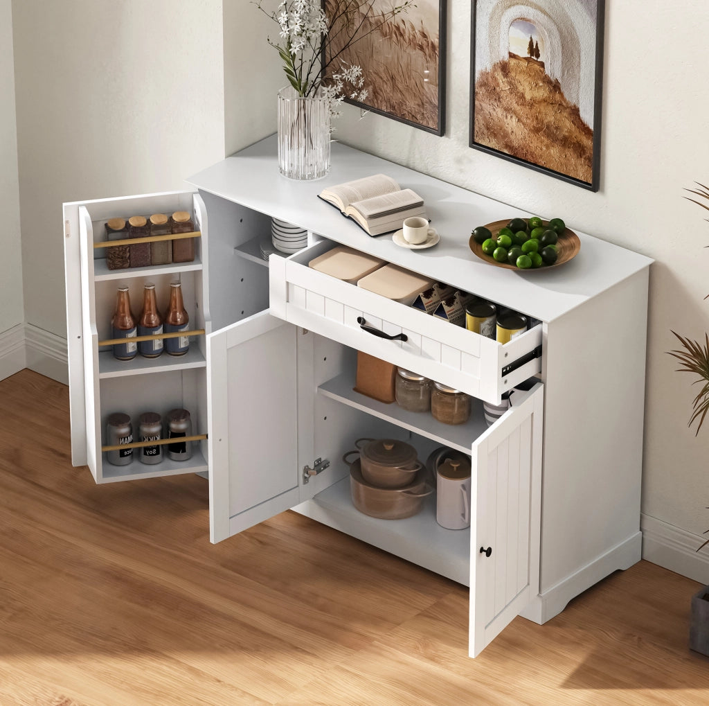 Credenza moderna in MDF bianco con 3 ante e 1 cassetto; per ingresso e soggiorno