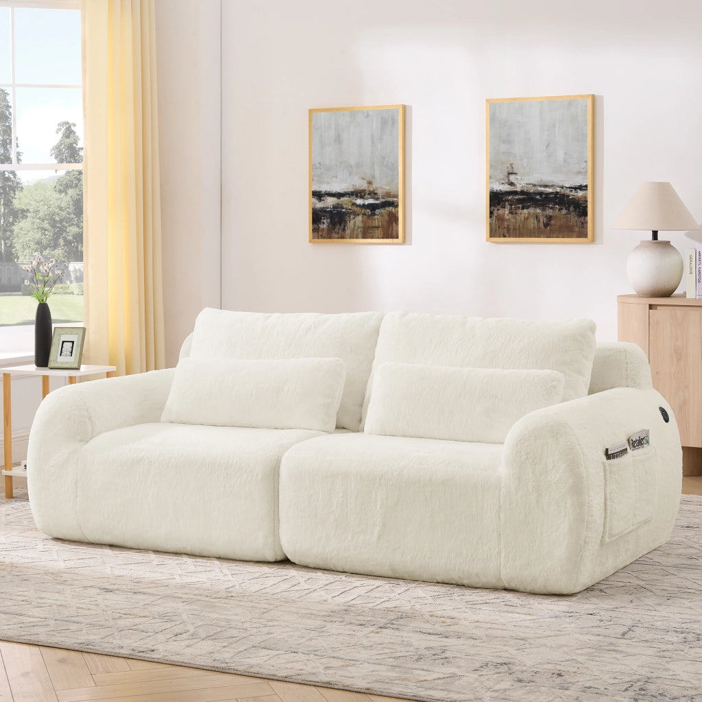 Divano 2 Posti in Pelliccia Sintetica con USB ¨C Xylo ¨C Beige