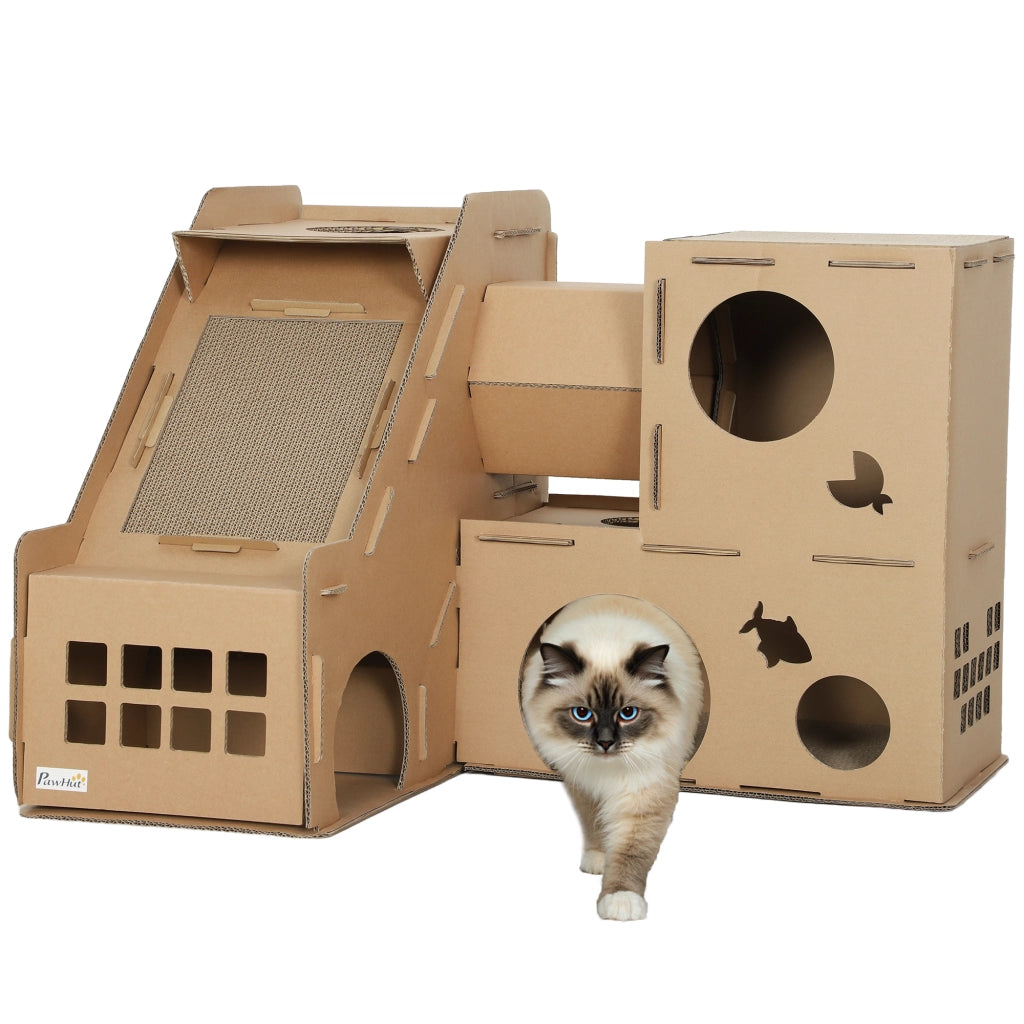 Castello per Gatti 2 Livelli con Tunnel e Ramp ¨C Minimal ¨C Marrone