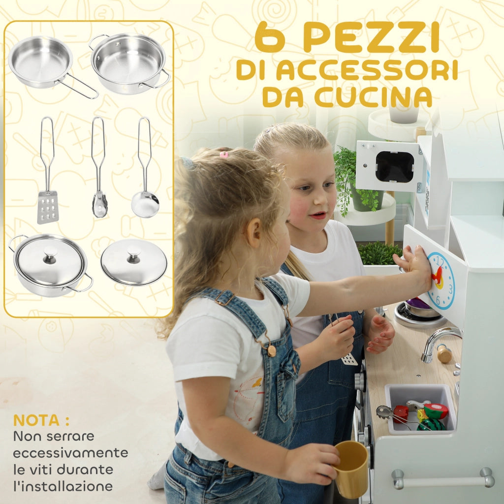 Cucina Giocattolo in Legno per Bambini con Accessori e Lavandino ¨C Minimal ¨C Bianco