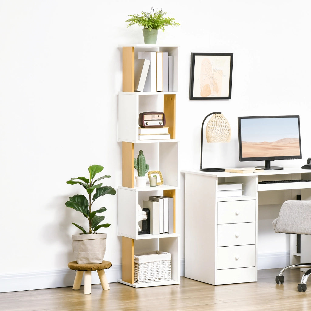 Libreria a Forma S con 5 Ripiani per Libri ¨C Zephmum ¨C Bianco 33x28x161 cm