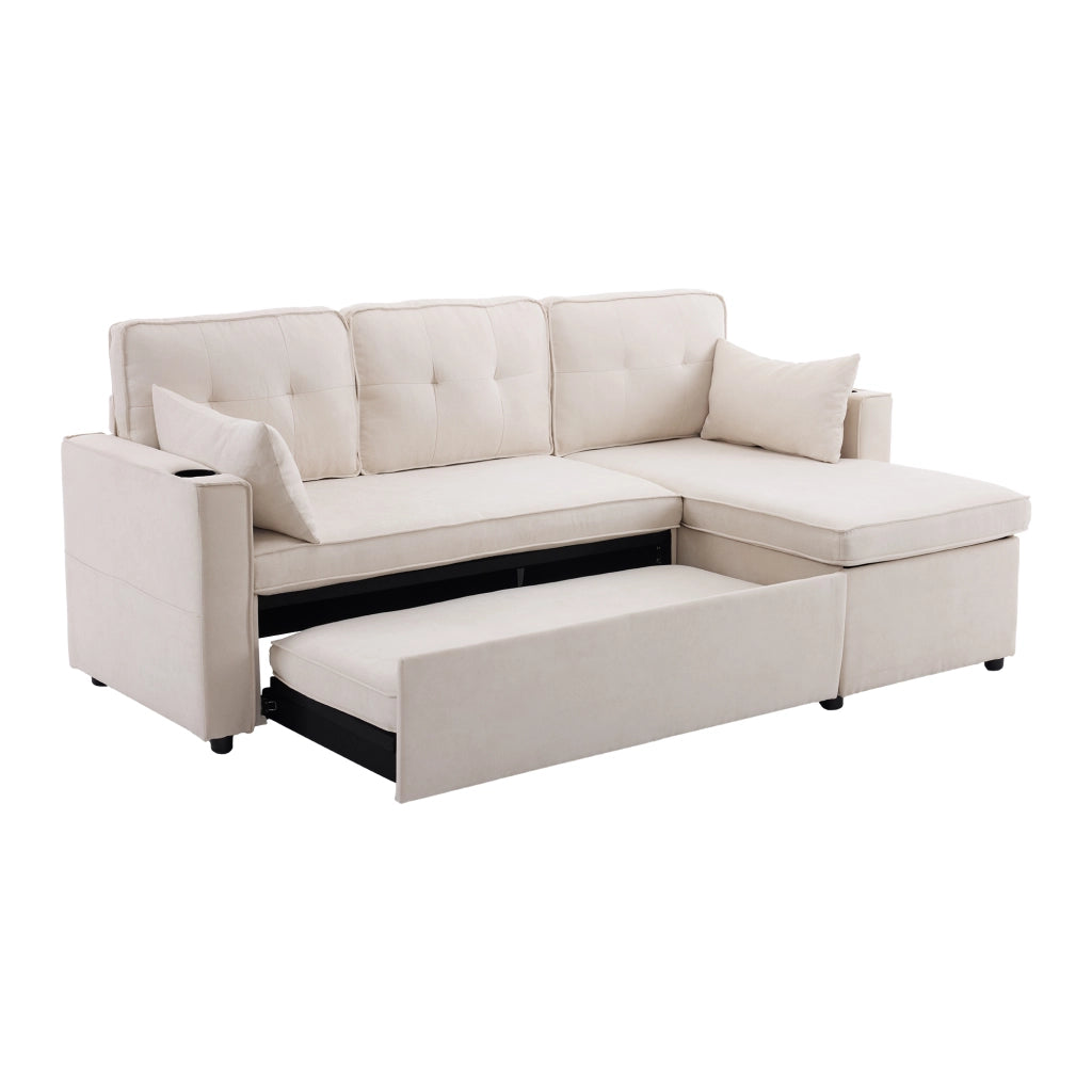 Divano letto L - Zephmum - Design moderno, bracciolo con portaoggetti, spazio di archiviazione