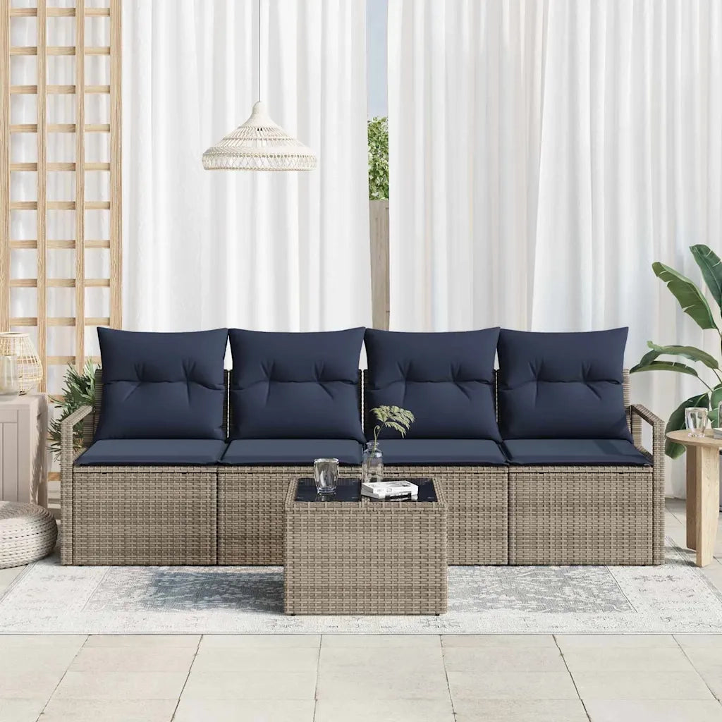 Set di divani 5 pcs Grigio e Blu polyrattan 3346255