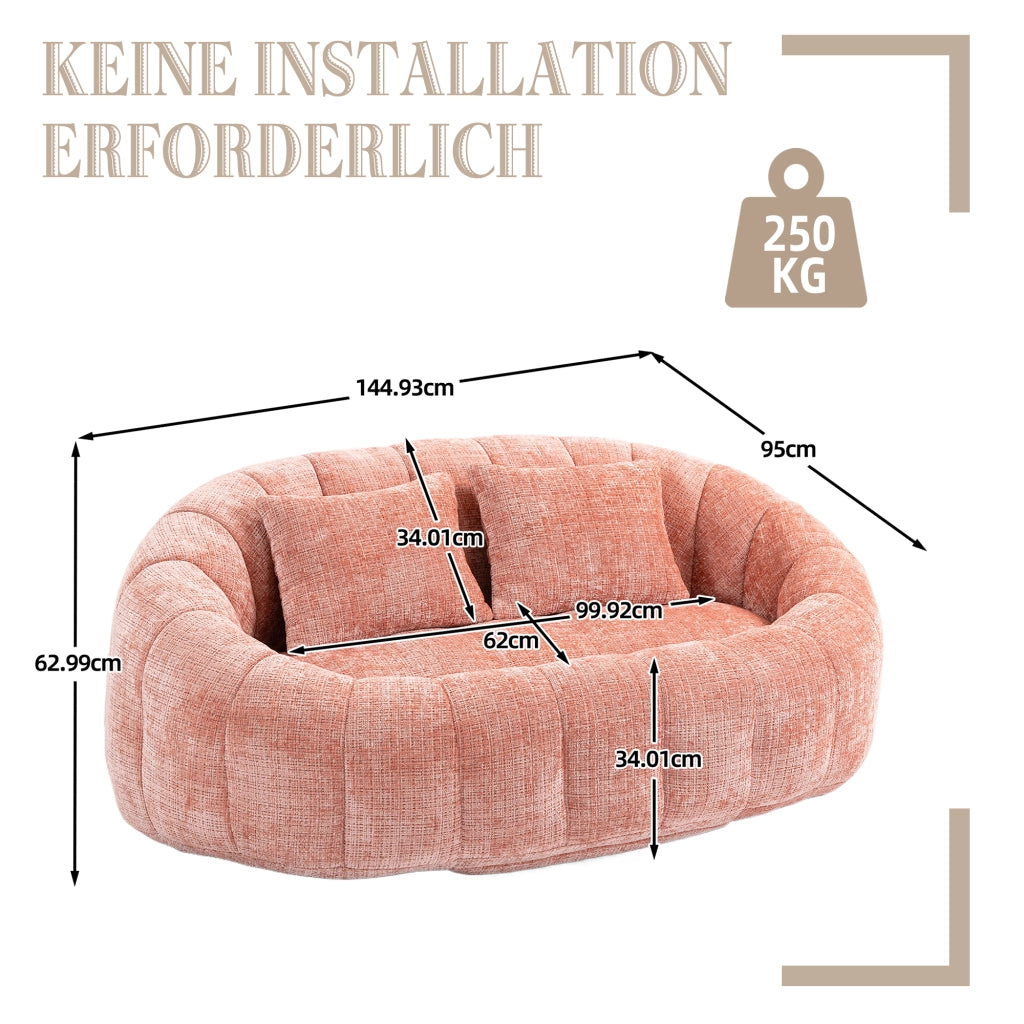 Sitzsack letto morbido in chenille rosa, divano lounge a due posti con imbottitura in memory foam, 150x95x63 cm