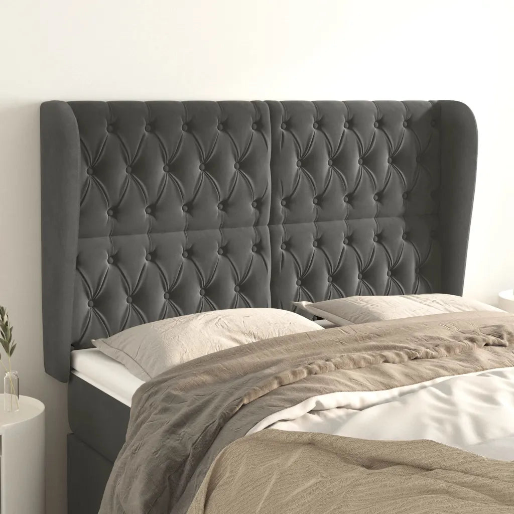 Testiera ad Orecchio-Testata con Orecchie GrigioScuro 163x23x118/128cm in Velluto 655835