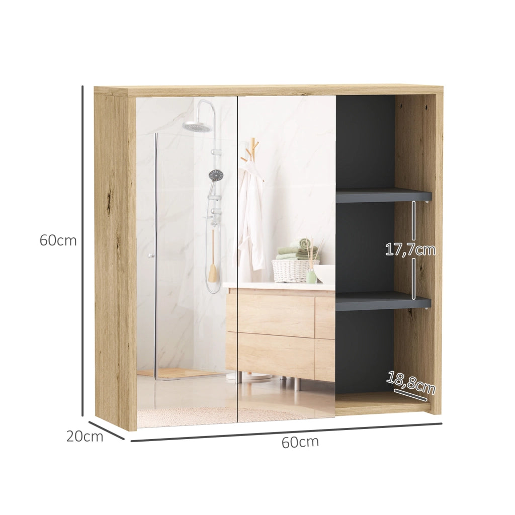 Armadio da bagno con specchio ¨C Xylo ¨C 3 ripiani legno naturale 60x20x60 cm