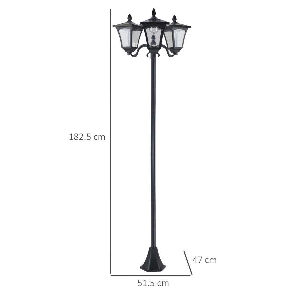 Lampada Da Giardino Solare A 3 Fiamme Con LED Nero 51,5 X 47 X 182,5 Cm In Acciaio Inossidabile