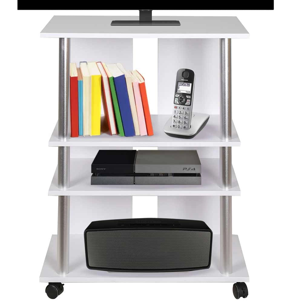 Mobile TV in Legno con 4Ruote e 3 Ripiani Carrello Porta Televisore Moderno Bianco