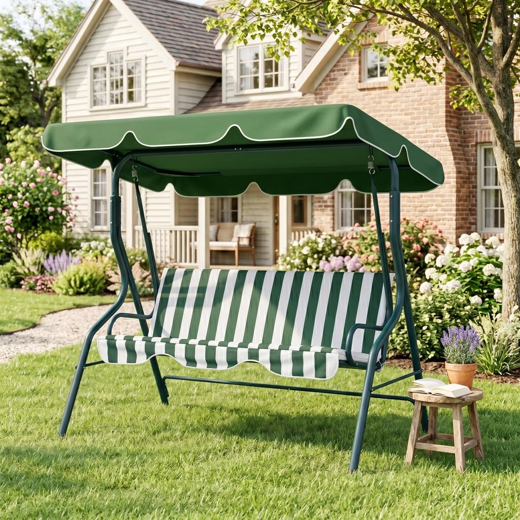 Sedia a dondolo da giardino con tenda ¨C Minimal ¨C Verde, acciaio, 170x110x153 cm