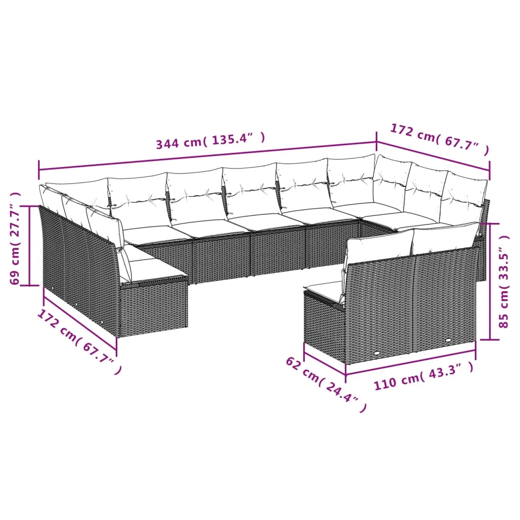 Set Divani da Giardino 12 pz con Cuscini Nero in Polyrattan 3250204