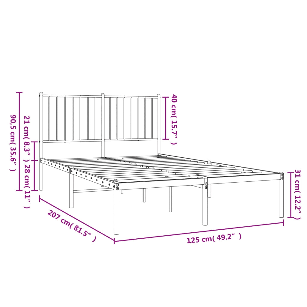 Letto matrimoniale | Letto per adulti | Giroletto con Testiera Metallo Bianco 120x190 cm