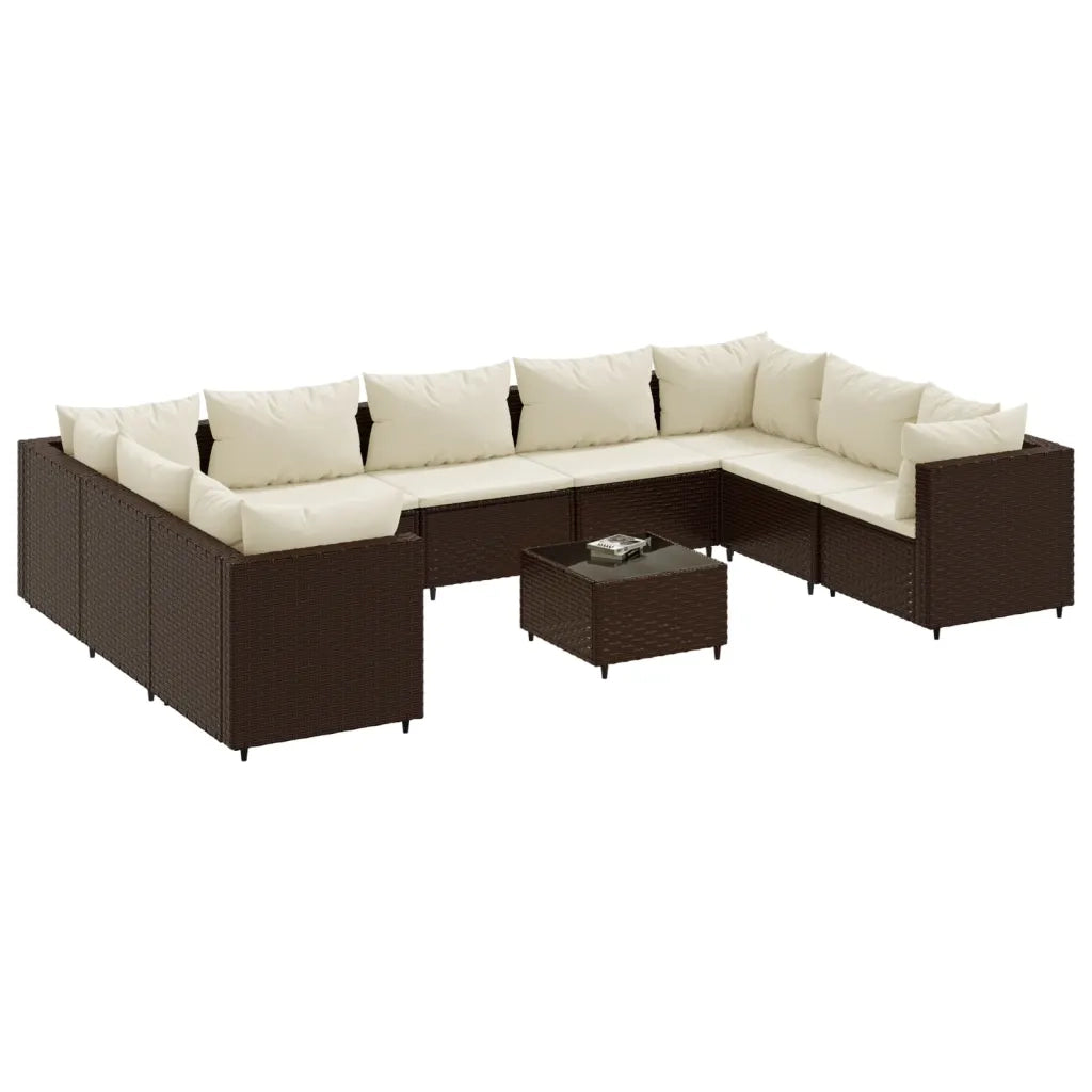 Set Divani da Giardino 10 pz con Cuscini in Polyrattan Marrone