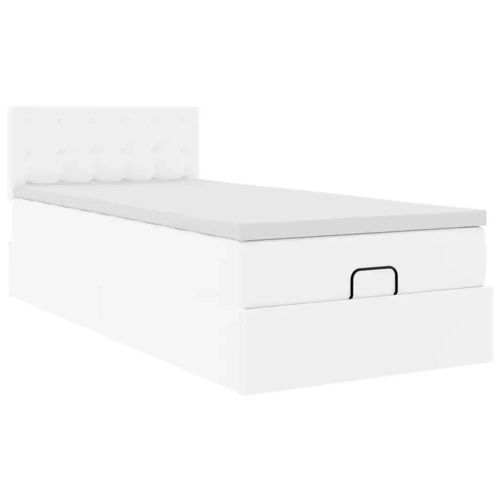 Letto Pouf con Materasso Bianco 90x200 cm Similpelle
