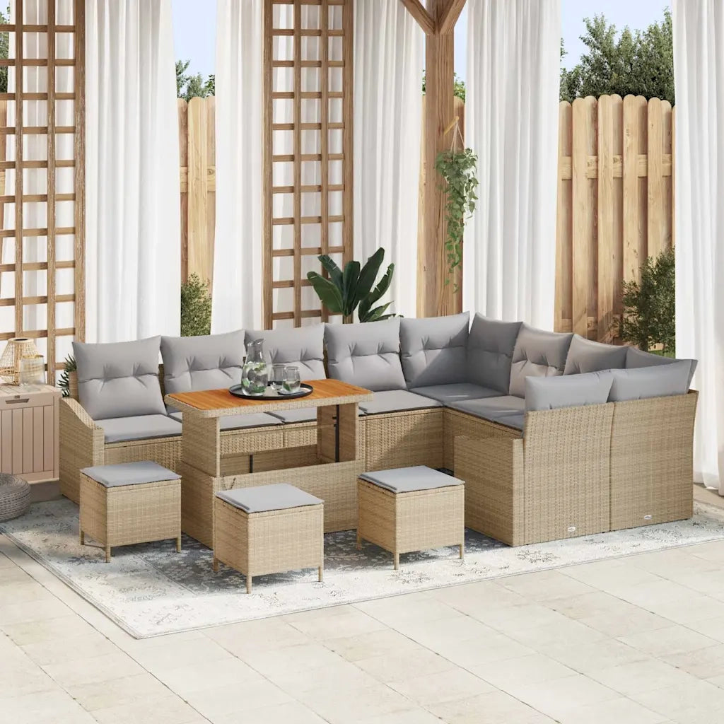 Set Divano da Giardino con cuscino 13 pcs Beige Poly Rattan
