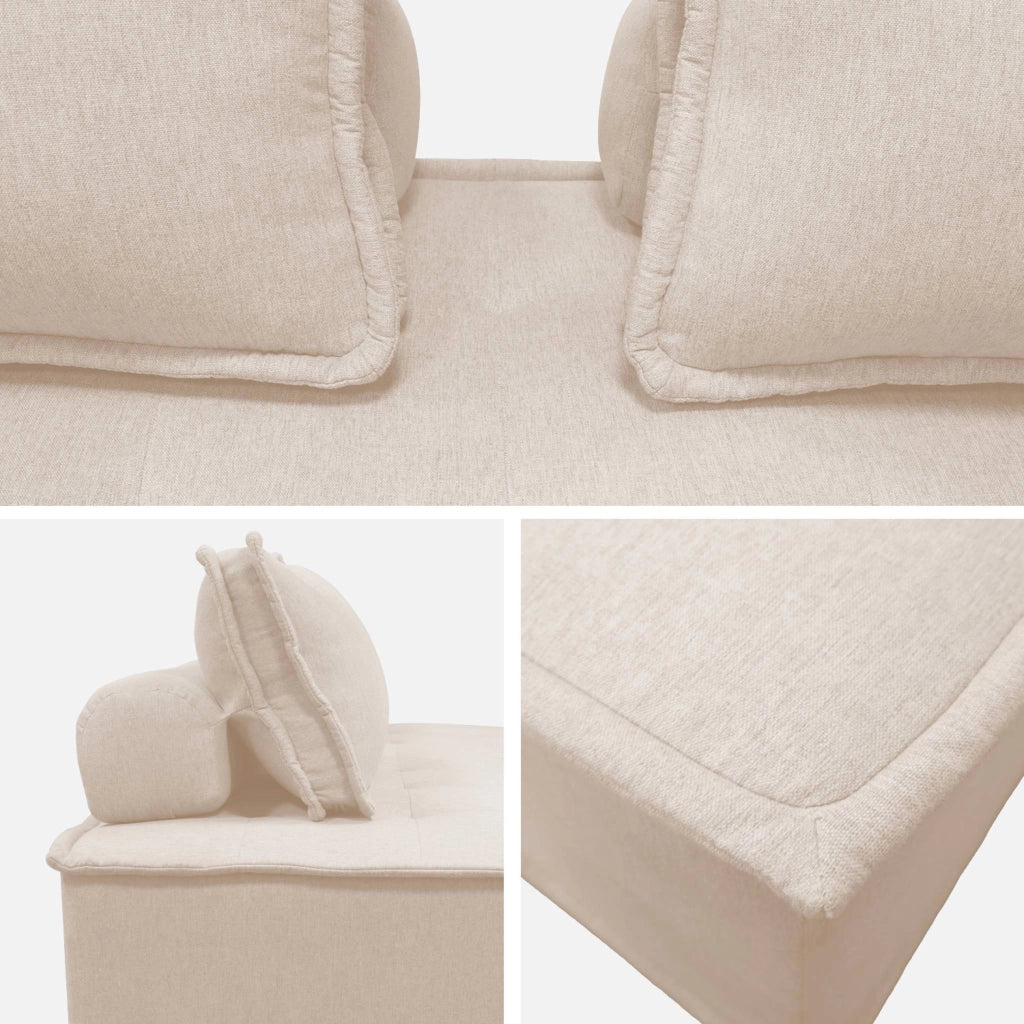 Set 2 moduli per divano modulare in tessuto imbottito, 2 posti, crema