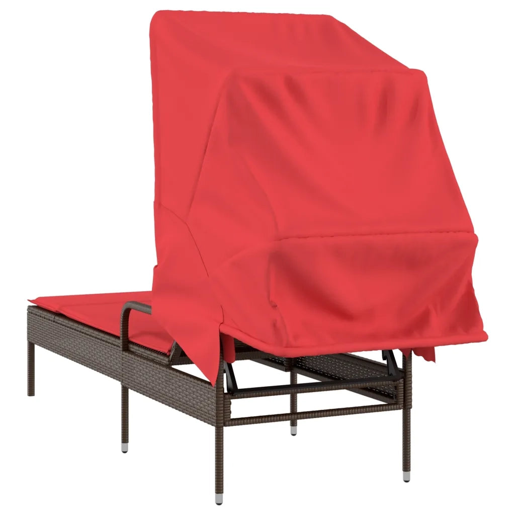 Lettino prendisole con baldacchino in Polyrattan Marrone 368194