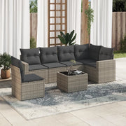 Set Divani da Giardino 7 pz con Cuscini Grigio in Polyrattan 3219030
