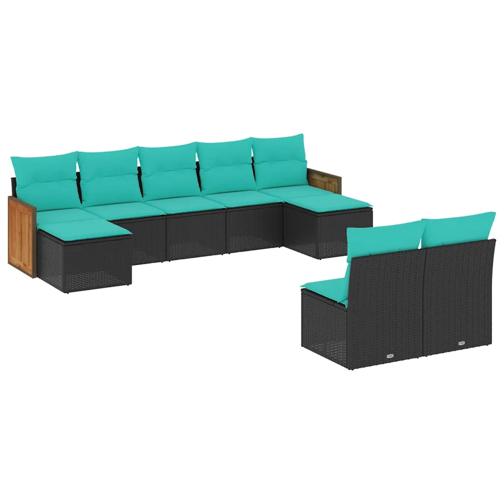 Set Divani da Giardino 9 pz con Cuscini Nero in Polyrattan 3228052