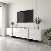 Cassettiera TV bianca lucida e nera; in truciolato; lunghezza 190 cm