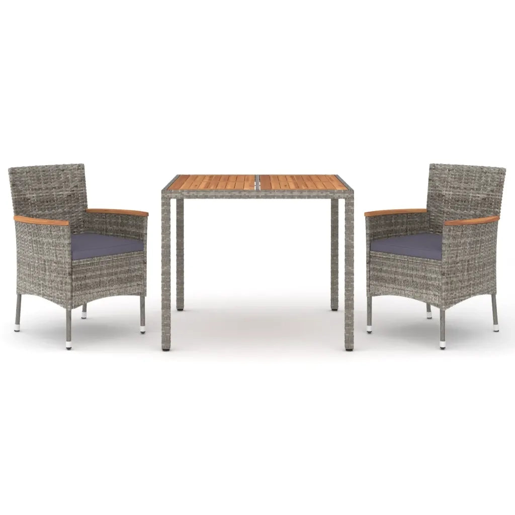 Set da Pranzo da Giardino 3 pz con Cuscini in Polyrattan Grigio 3187364