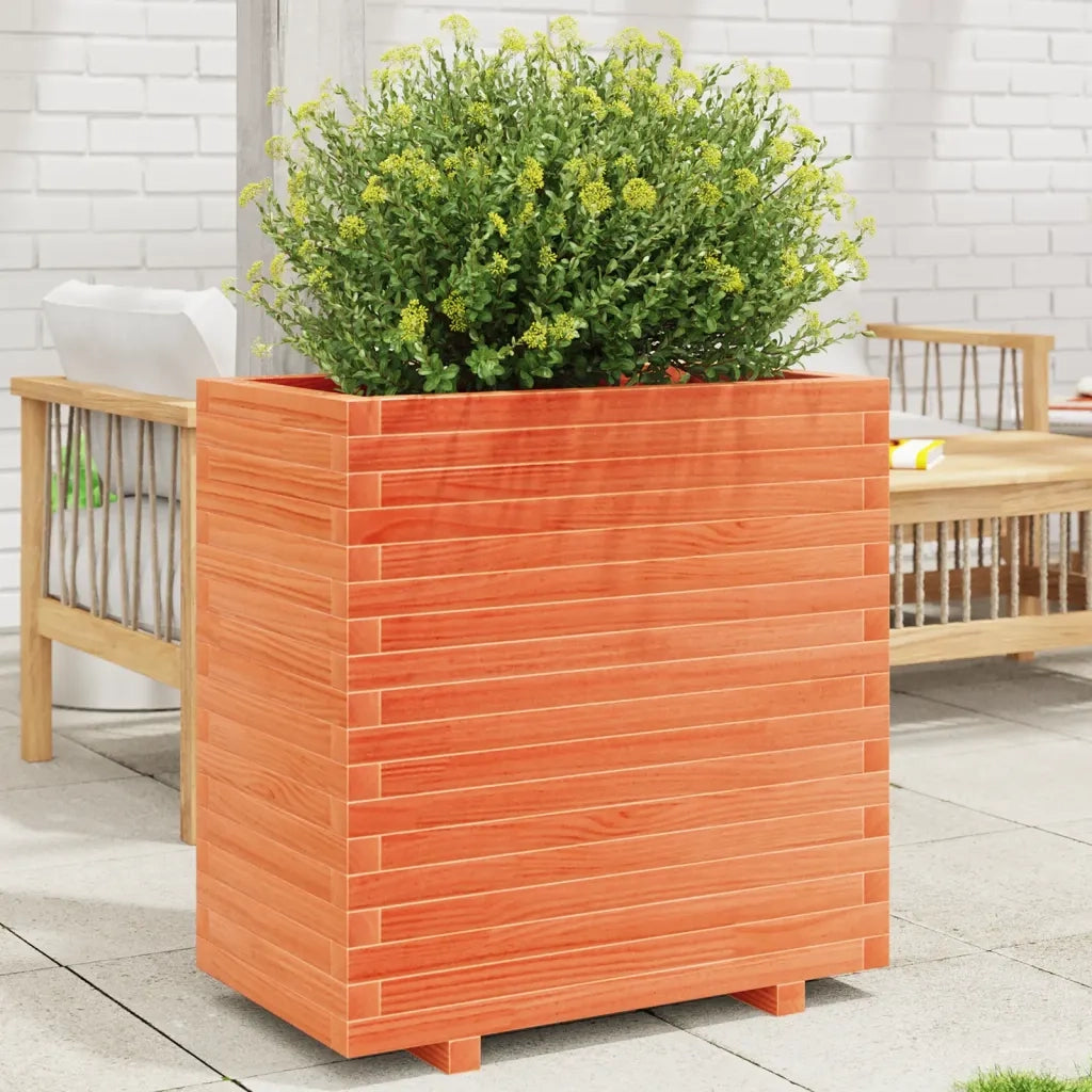Fioriera | Cassetta per fiori | Vaso Giardino Marrone Cera 70x40x72,5cm Legno Massello Pino