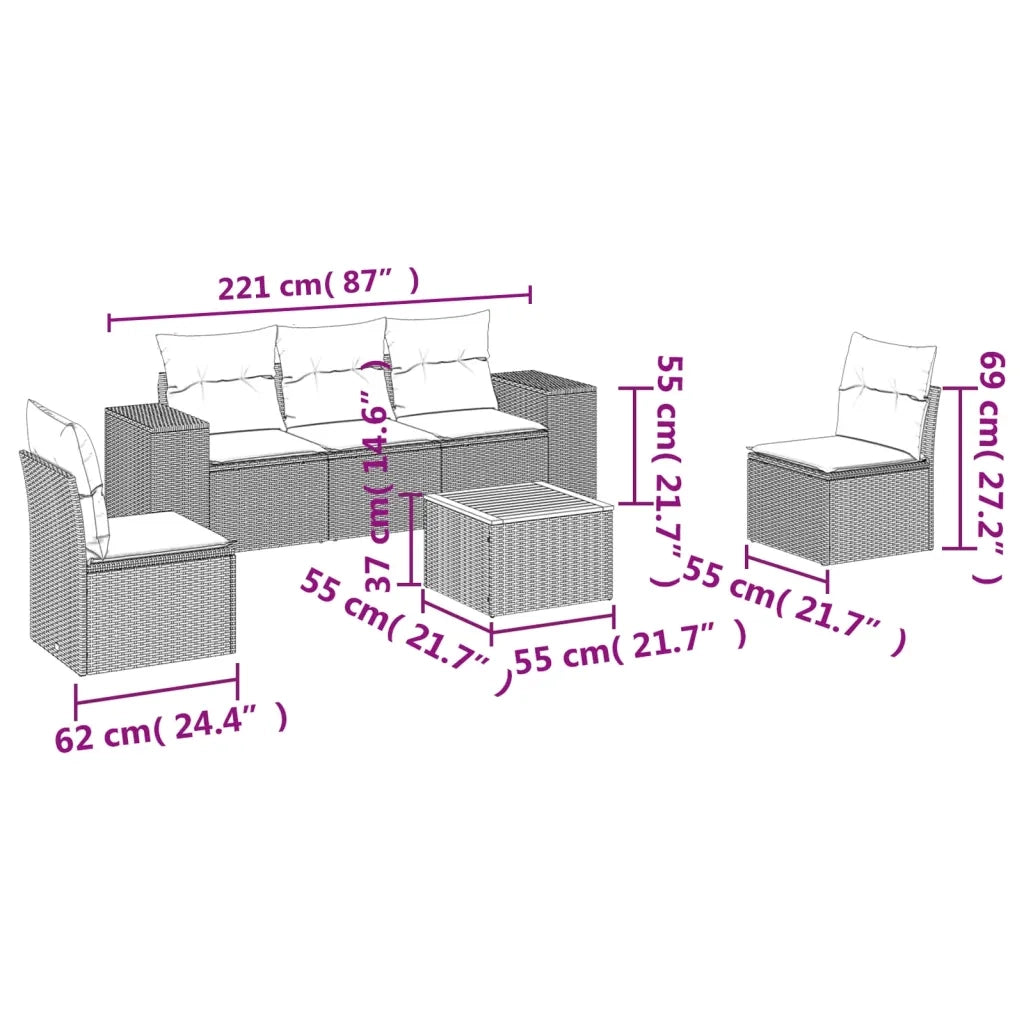 Set Divano da Giardino 6 pz | Set Salotto da Giardino con Cuscini Grigio in Polyrattan