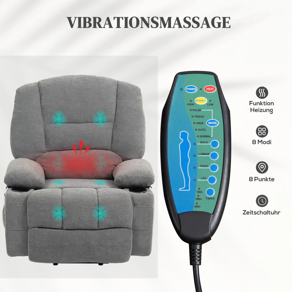 Poltrona relax elettrica alzapersona con massaggio e riscaldamento ¨C Xylo ¨C Tessuto grigio