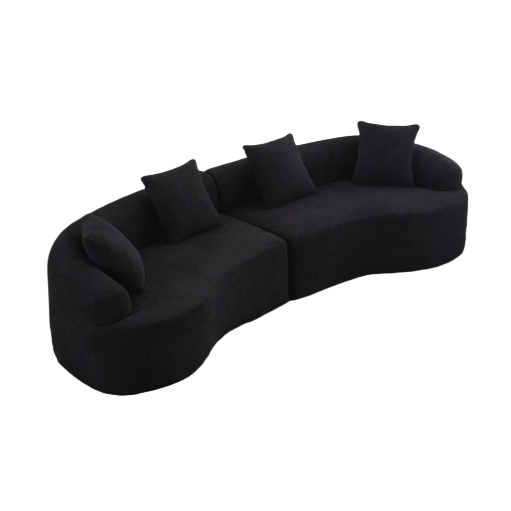 Divano angolare modulare 4 posti con design curvo per soggiorno in chenille nero stile moderno 275×115×63 cm