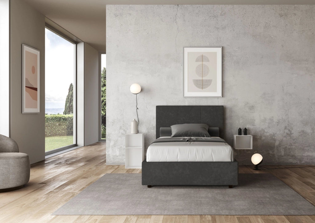 Letto 1 Piazza e Mezzo 120x190 cm con Rete e Contenitore Mika Grigio