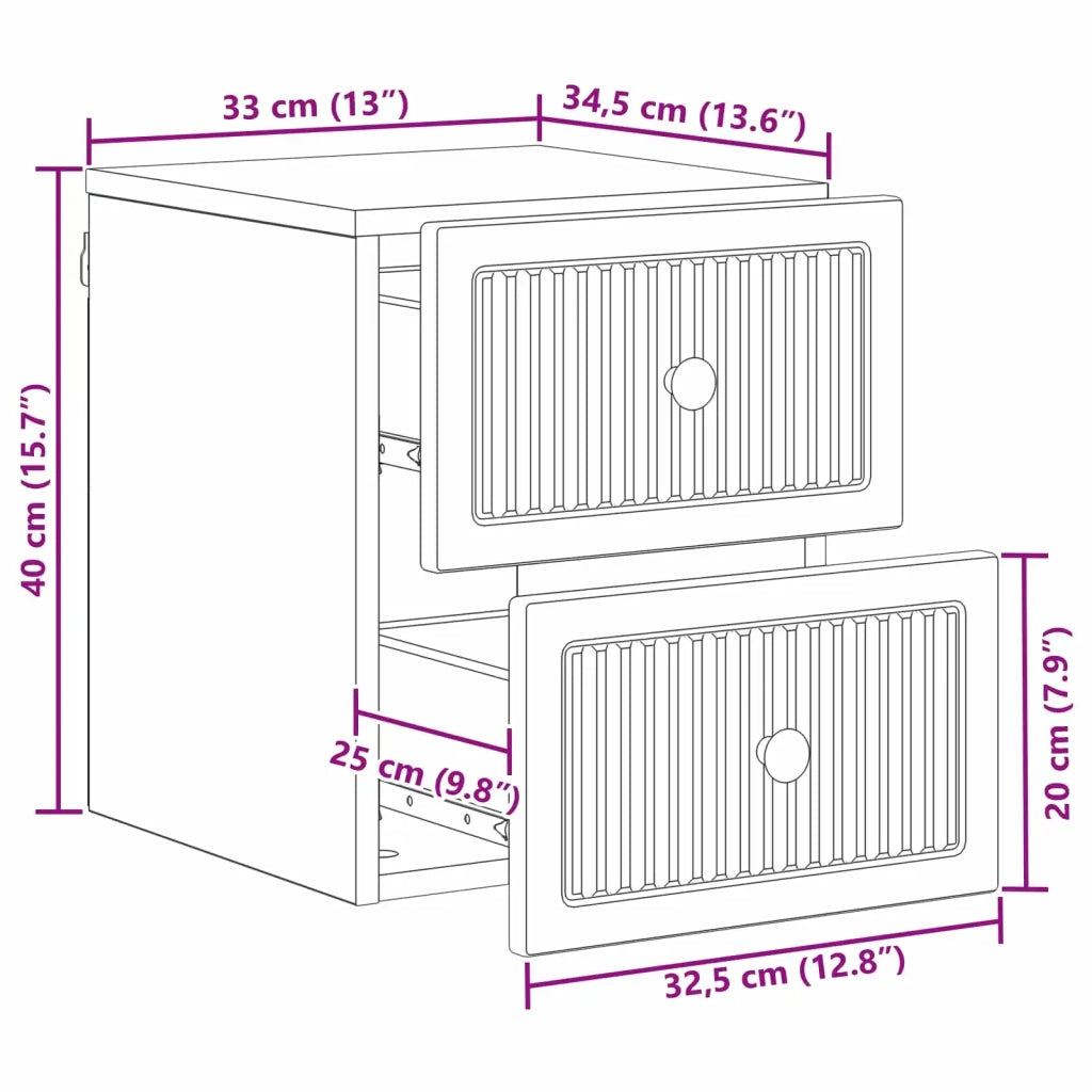Mobiletto da notte a muro Rovere Fumo 33 x 34,5 x 40 cm 897965