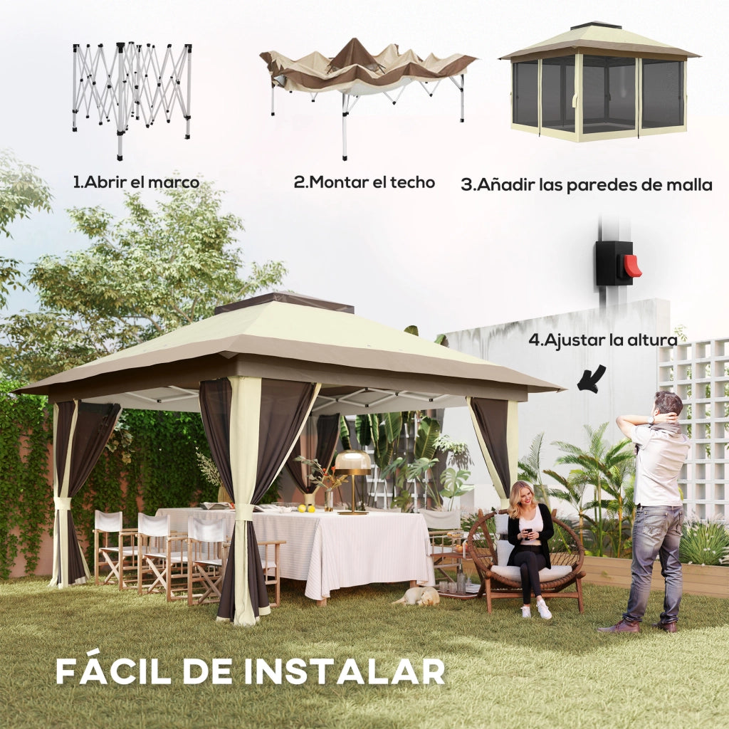 Gazebo Pieghevole 3.6x3.6 m ¨C zephmum ¨C Grigio, Polipropilene, Con Laterali a Rete