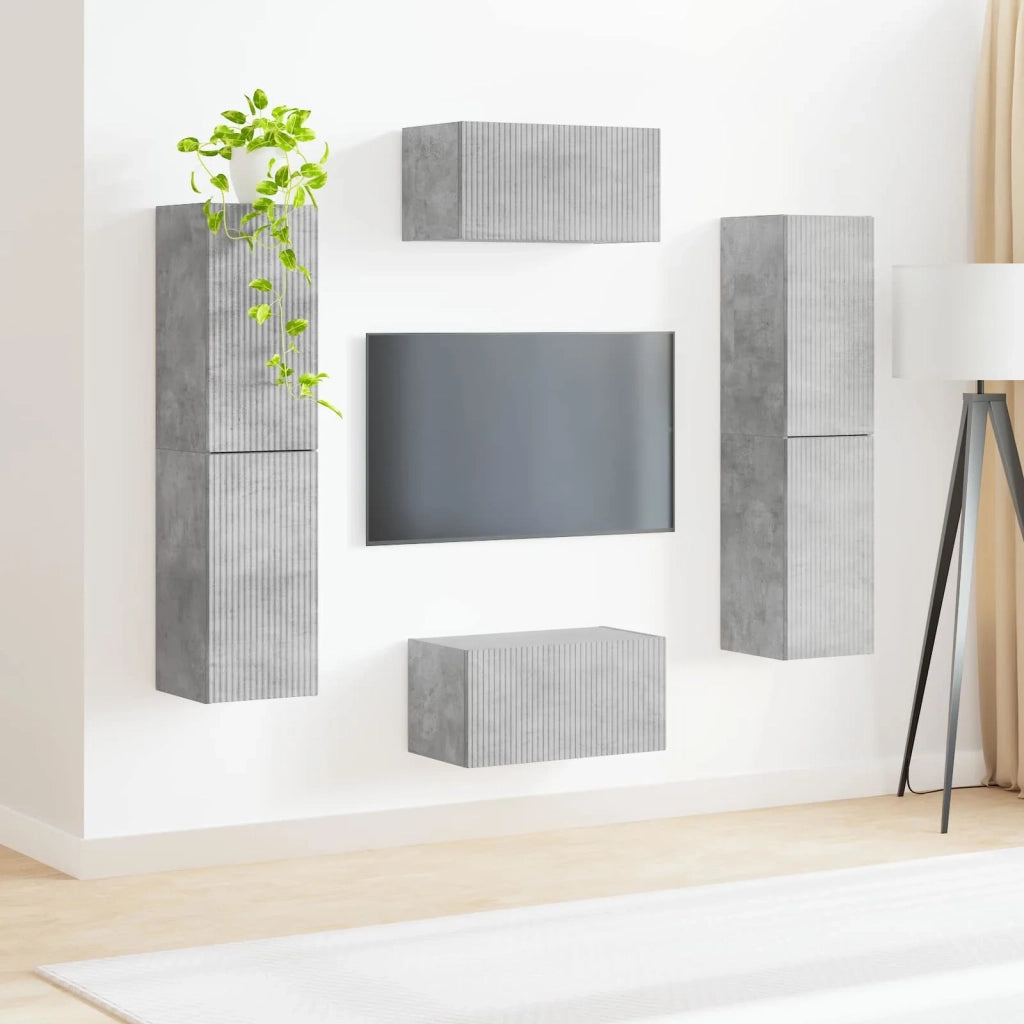Set mobile TV 6 pz-Credenza per TV Grigio cemento Legno multistrato 424458