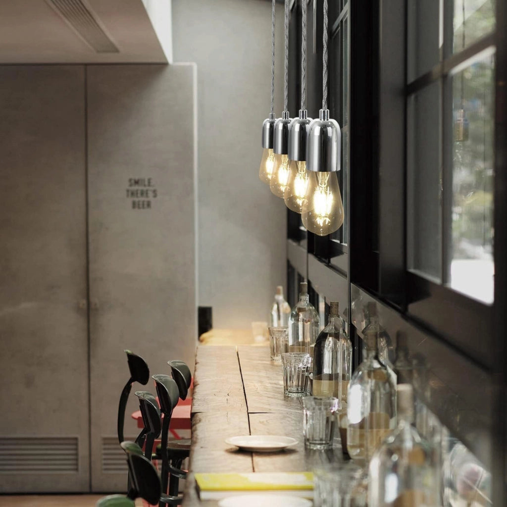 Lampada a sospensione ZMH metallo argentato diametro 10 cm E27 cavo Edison industriale retr¨° lunghezza 1.3 metri