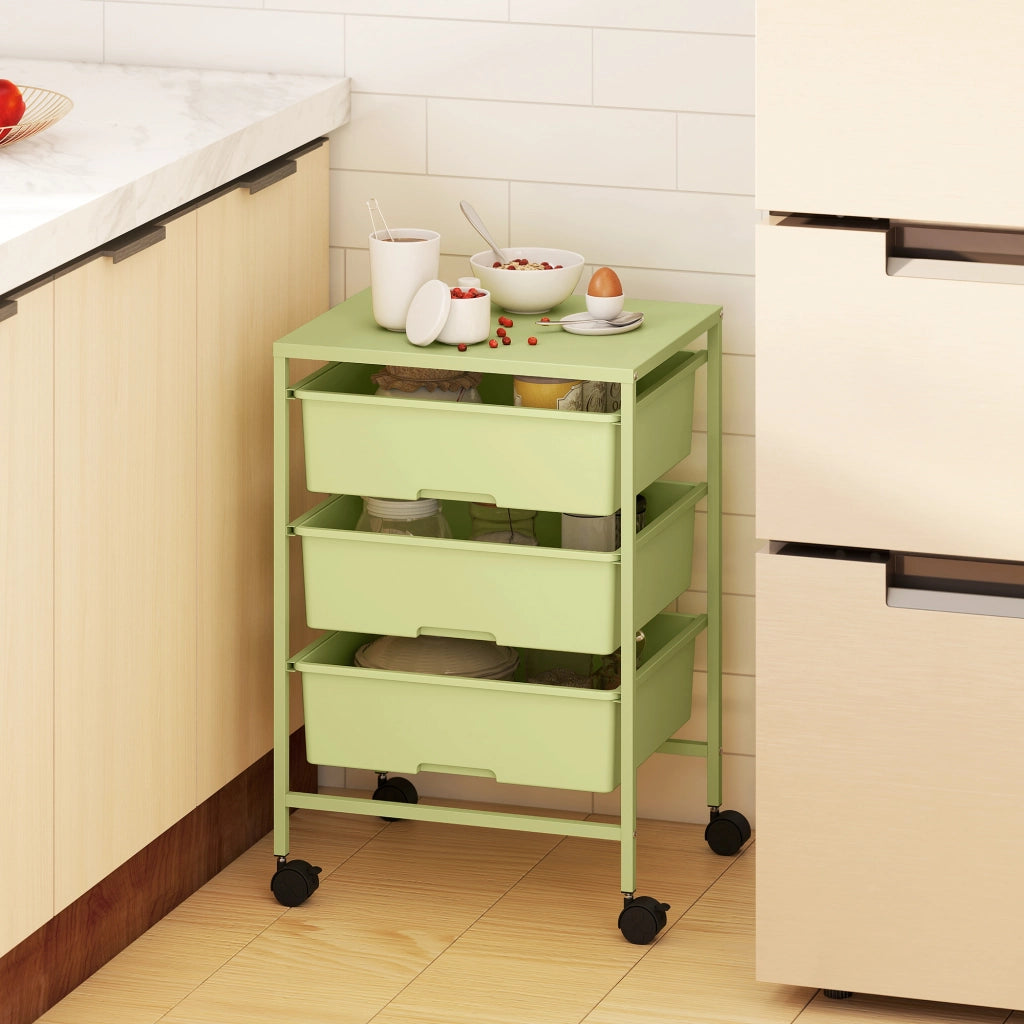 Carrello Multiuso 4 Livelli con Ruote e 3 Cestini ¨C Zephmum ¨C Verde 40.8x33.5x60.5 cm