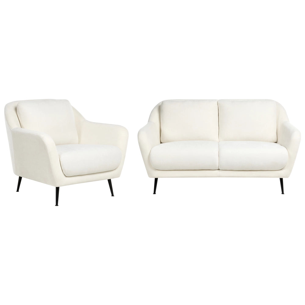 Set di divani a 3 posti tessuto di ciniglia bianco Gambe nere in ferro con braccioli Seduta spessa Stile moderno Soggiorno
