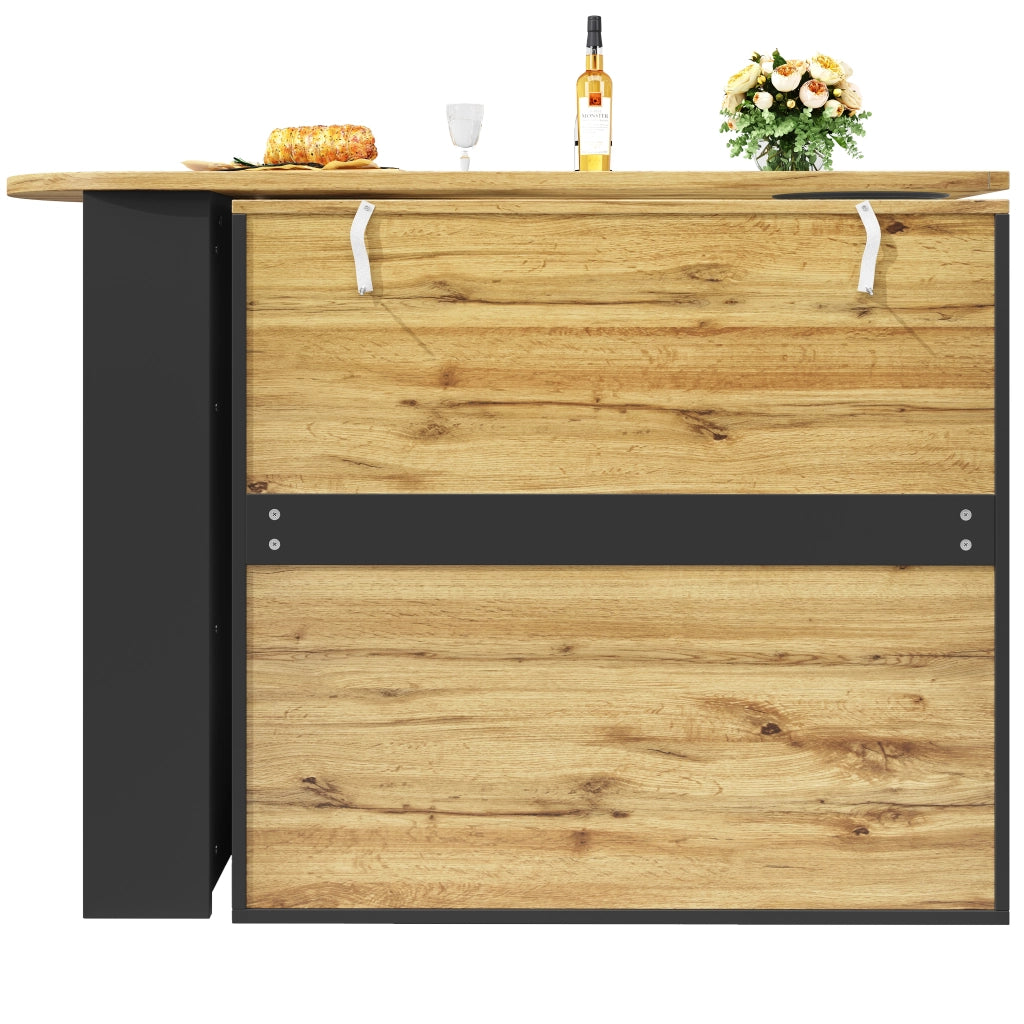 OKWISH Mobile Bar da Cucina con 3 Ante, Tavolo Laterale Girevole a 360°, Portasciugamani e Portaspezie, Nero