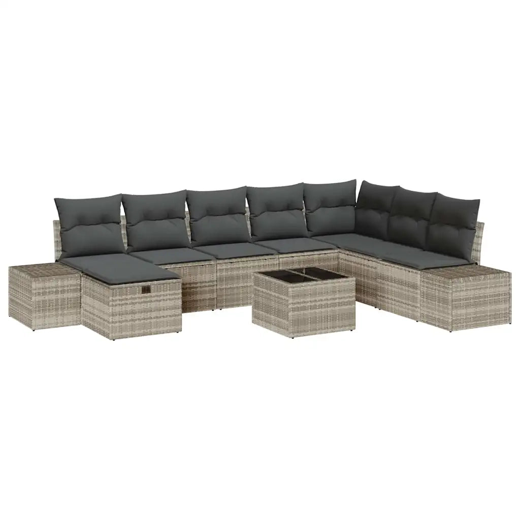 Set Divano da Giardino 9 pcs Grigio chiaro polyrattan