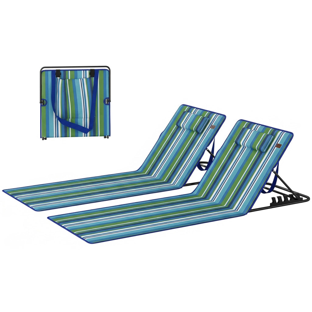 Set 2 Lettini da Spiaggia Pieghevoli con Cuscini e Borsa ¨C Minimal ¨C Grigio