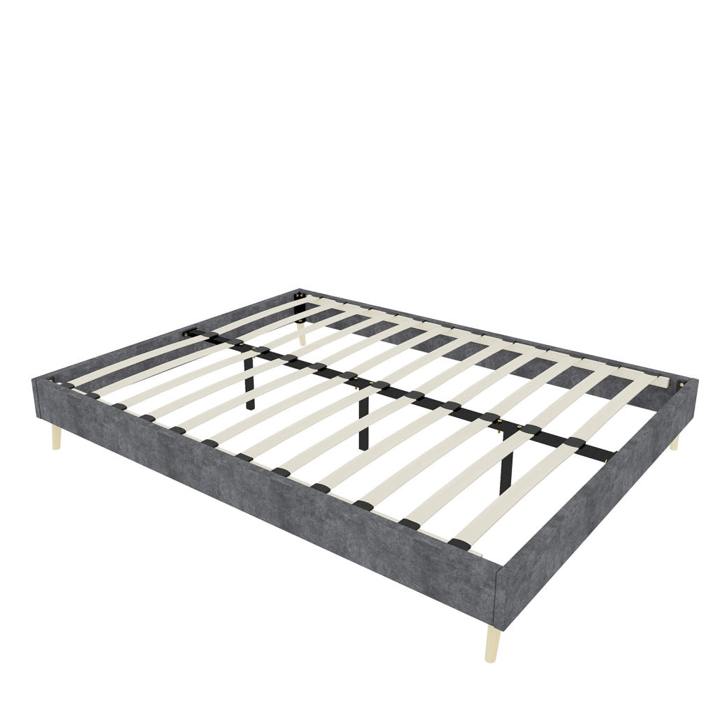 DESMIU Letto matrimoniale 160 × 200 cm 2 posti in velluto olandese, con spazio di stoccaggio, senza materasso, grigio