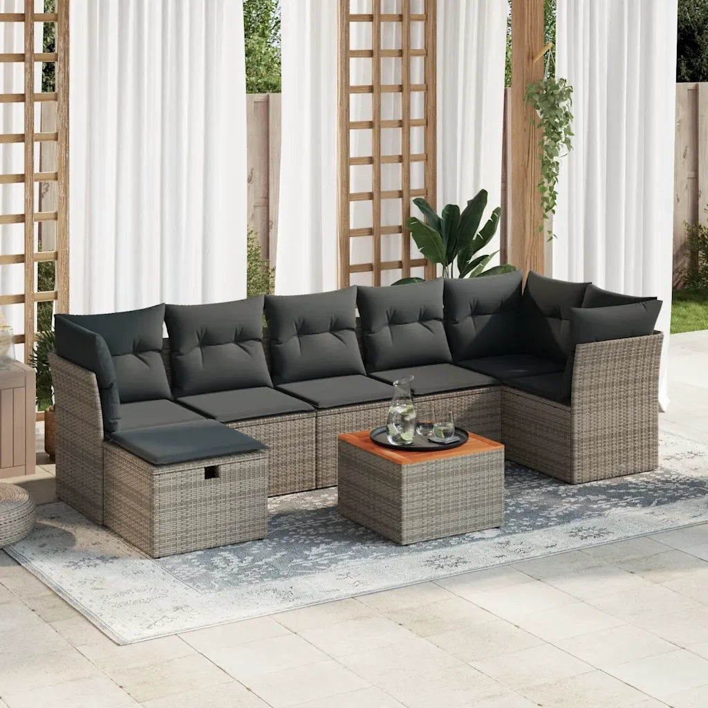 Set Divano da Giardino 8 pz con Cuscini Grigio in Polyrattan