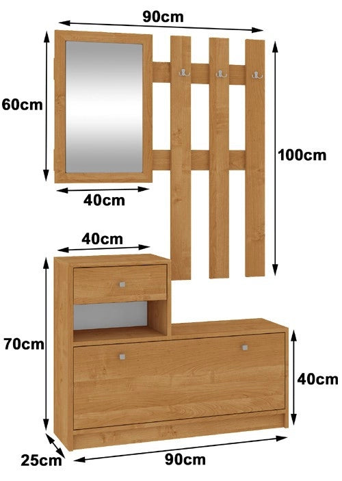 Scarpiera con appendiabiti AKORD Ontano 90 cm 1 anta 1 cassetto 90x25x170 cm