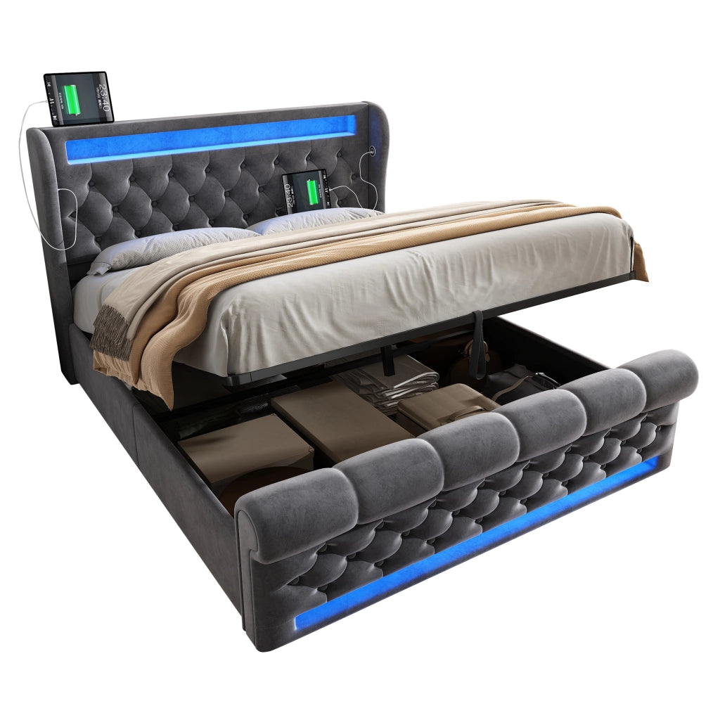 letto imbottito velluto grigio 140 x 190 cm