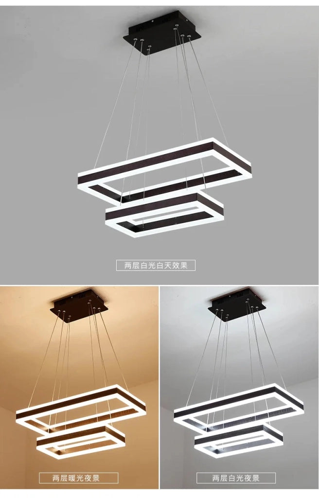 Lampadario a sospensione LED con illuminazione interna dimmerabile a tre tonalità di luce, 64W, per interni domestici e commerciali