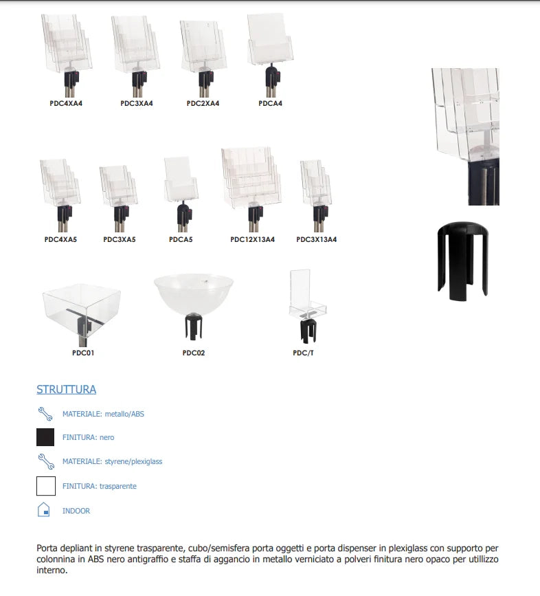 Porta Depliant Colonnine Segnapercorso Tendinastro A4 - A4 verticale 4 tasche