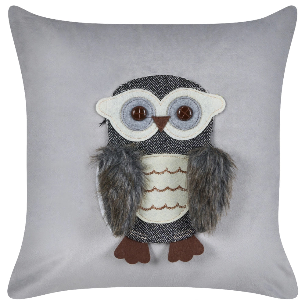 Set di 2 cuscini sparsi in tessuto di velluto grigio 45 x 45 cm Motivo gufo sfoderabile Soggiorno Camera da letto