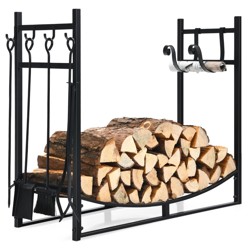 Porta legna da ardere e set di attrezzi per uso intensivo, Organizzatore per la conservazione di legno 91x33x76cm-Accessori caminetti e stufe a legna
