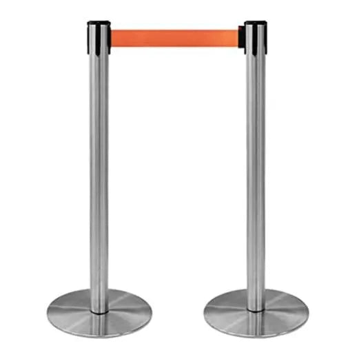 Coppia Colonnine Segnapercorso acciaio Base FLAT nastro 3 M - Nero