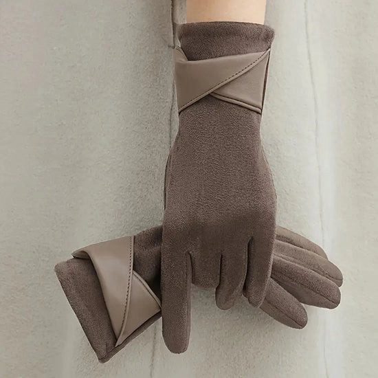 Paio di manopole touchscreen eleganti per donne - imbottitura calda, impermeabili al vento, adatte per bicicletta e attività all'aperto (grigio-bianco)