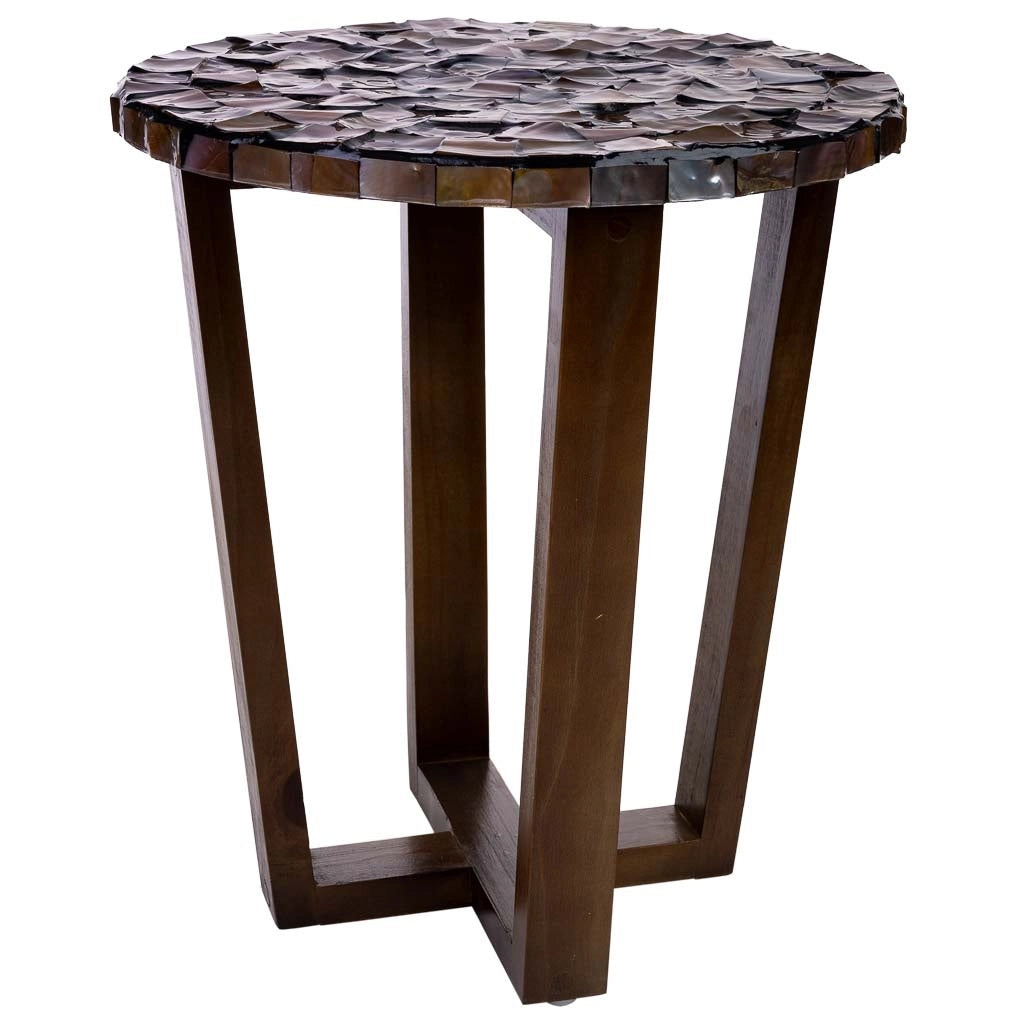 Tavolino in legno e madreperla marrone d36x40h cm